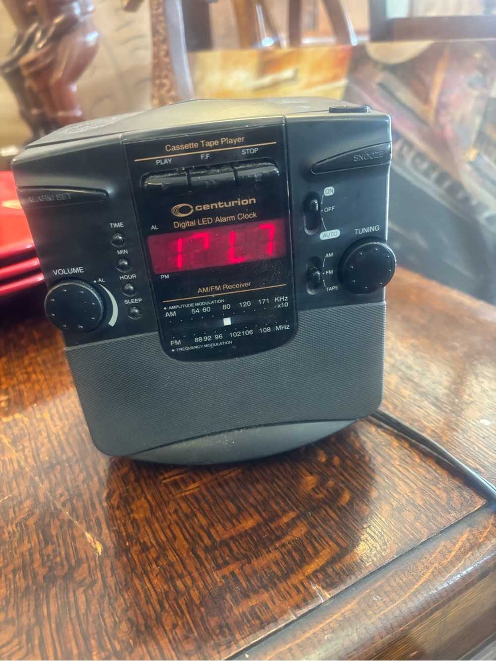 Stanley Black Portable AM/FM Cassette Clock Radio